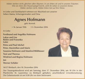 Traueranzeige von Agnes Hofmann 