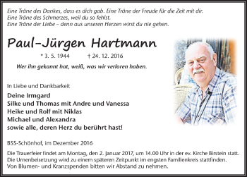 Traueranzeige von Paul-Jürgen Hartmann 