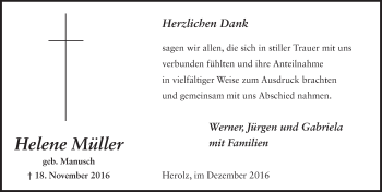Traueranzeige von Helene Müller 