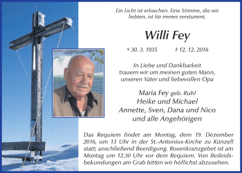 Traueranzeige von Willi Fey 