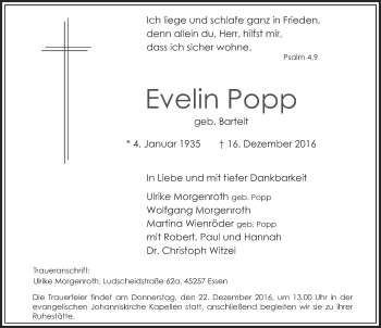 Traueranzeige von Evelin Popp 