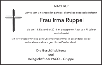 Traueranzeige von Irma Ruppel 