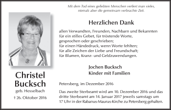 Traueranzeige von Christel Bucksch 