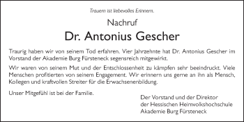 Traueranzeige von Antonius Gescher 