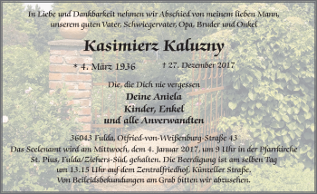 Traueranzeige von Kasimierz Kaluzny 