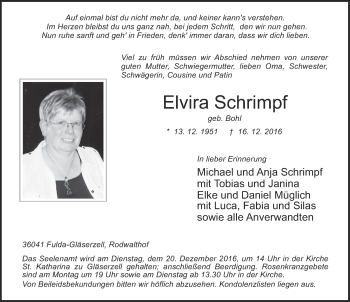 Traueranzeige von Elvira Schrimpf 