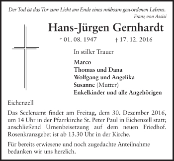 Traueranzeige von Hans-Jürgen Gernhardt 