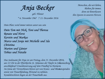 Traueranzeige von Anja Becker 