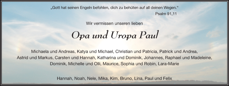  Traueranzeige für Paul Gensler vom 20.12.2016 aus 