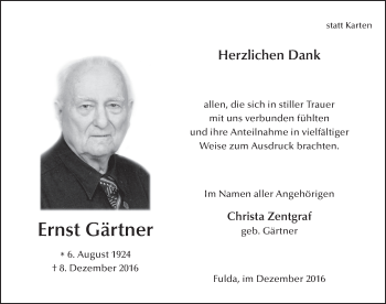 Traueranzeige von Ernst Gärtner 
