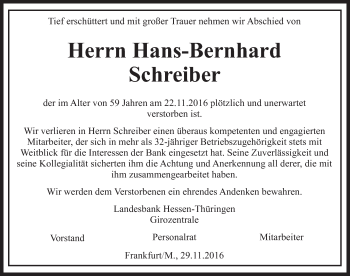 Traueranzeige von Hans-Bernhard Schreiber 