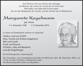 Traueranzeige von Margarete Kegelmann 