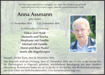 Traueranzeige von Anna Assmann 