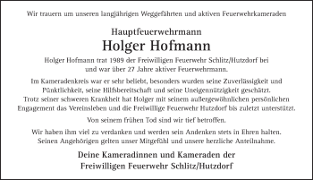 Traueranzeige von Holger Hofmann 