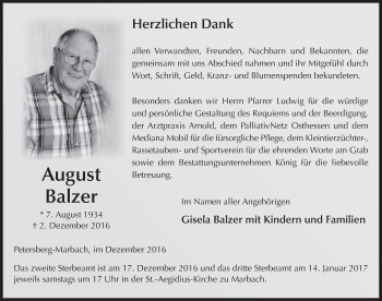 Traueranzeige von August Balzer 