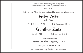 Traueranzeige von Erika Zeitz 