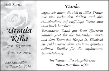 Traueranzeige von Ursula Riha 