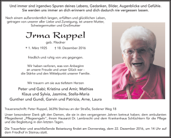 Traueranzeige von Irma Ruppel 