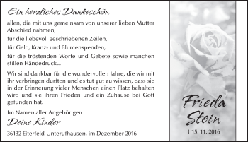 Traueranzeige von Frieda Stein 