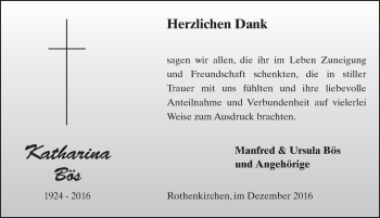 Traueranzeige von Katharina Bös 
