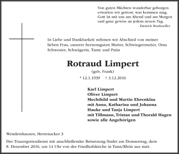 Traueranzeige von Rotraud Limpert 