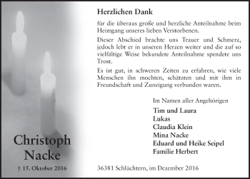 Traueranzeige von Christoph Nacke 