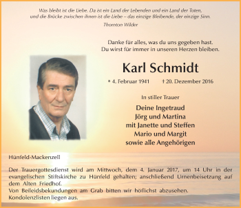 Traueranzeige von Karl Schmidt 