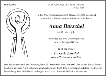 Traueranzeige von Anna Burschel 