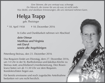 Traueranzeige von Helga Trapp 