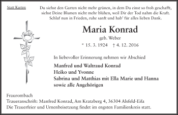 Traueranzeige von Maria Konrad 