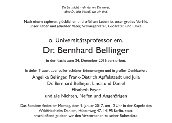 Traueranzeige von Bernhard Bellinger 