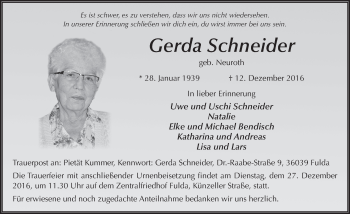 Traueranzeige von Gerda Schneider 