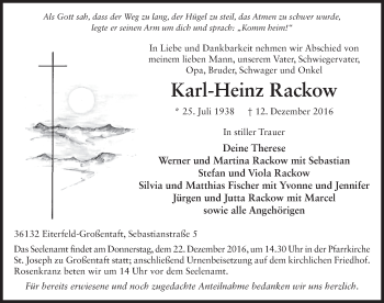 Traueranzeige von Karl-Heinz Rackow 