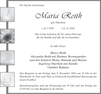 Traueranzeige von Maria Reith 