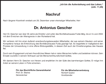Traueranzeige von Antonius Gescher 