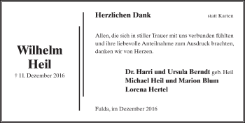 Traueranzeige von Wilhelm Heil 