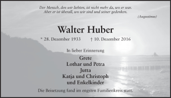 Traueranzeige von Walter Huber 
