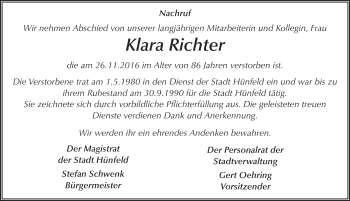Traueranzeige von Klara Richter 