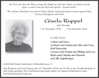 Traueranzeige von Gisela Ruppel 