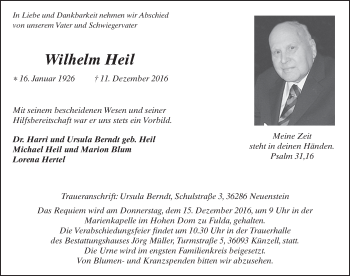 Traueranzeige von Wilhelm Heil 