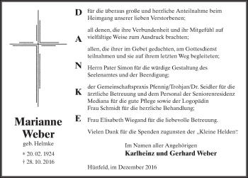 Traueranzeige von Marianne Weber 