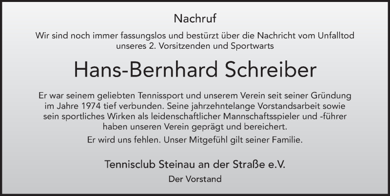  Traueranzeige für Hans-Bernhard Schreiber vom 01.12.2016 aus 