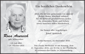 Traueranzeige von Rosa Arnreich 