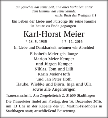 Traueranzeige von Karl-Horst Meier 