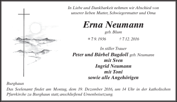 Traueranzeige von Erna Neumann 