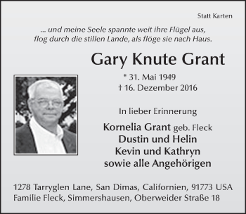 Traueranzeige von Gary Grant 