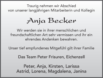 Traueranzeige von Anja Becker 