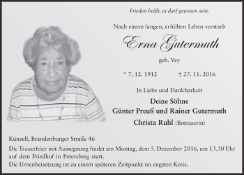 Traueranzeige von Erna Gutermuth 