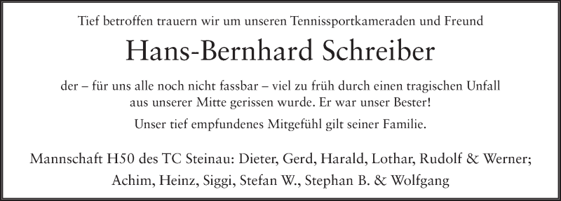  Traueranzeige für Hans-Bernhard Schreiber vom 01.12.2016 aus 