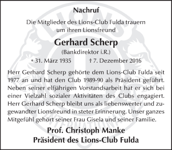 Traueranzeige von Gerhard Scherp 